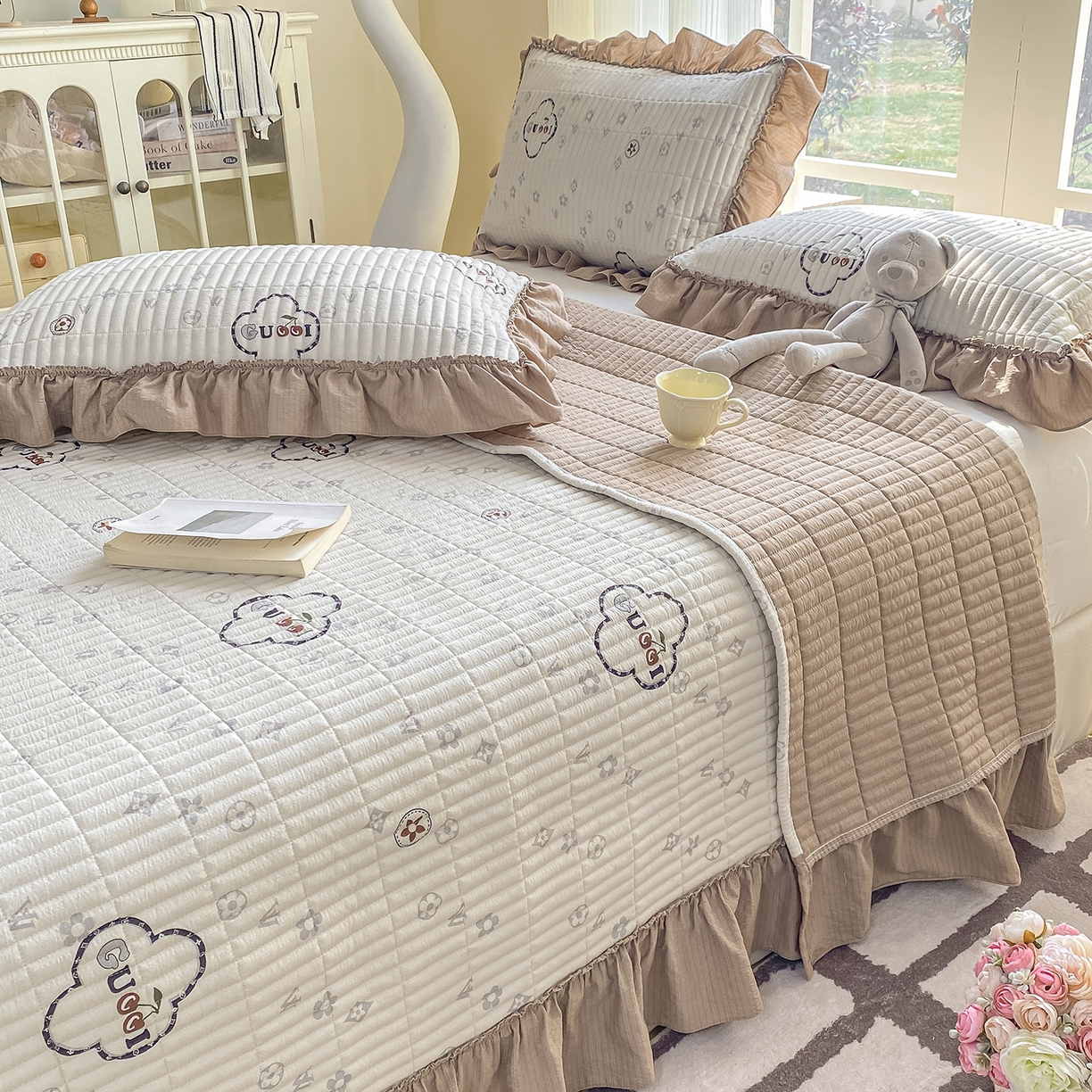 91家纺网 家纺一手货源 找家纺 眠势力 2026新款云感皱皱纱床盖四件套 向云端