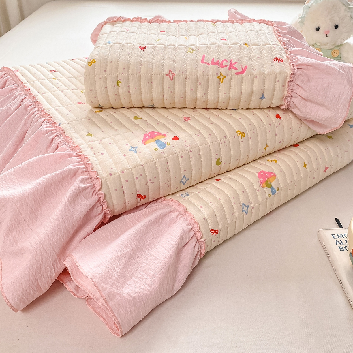 91家纺网 家纺一手货源 找家纺 眠势力 2026新款云感皱皱纱床盖四件套 星梦甜心