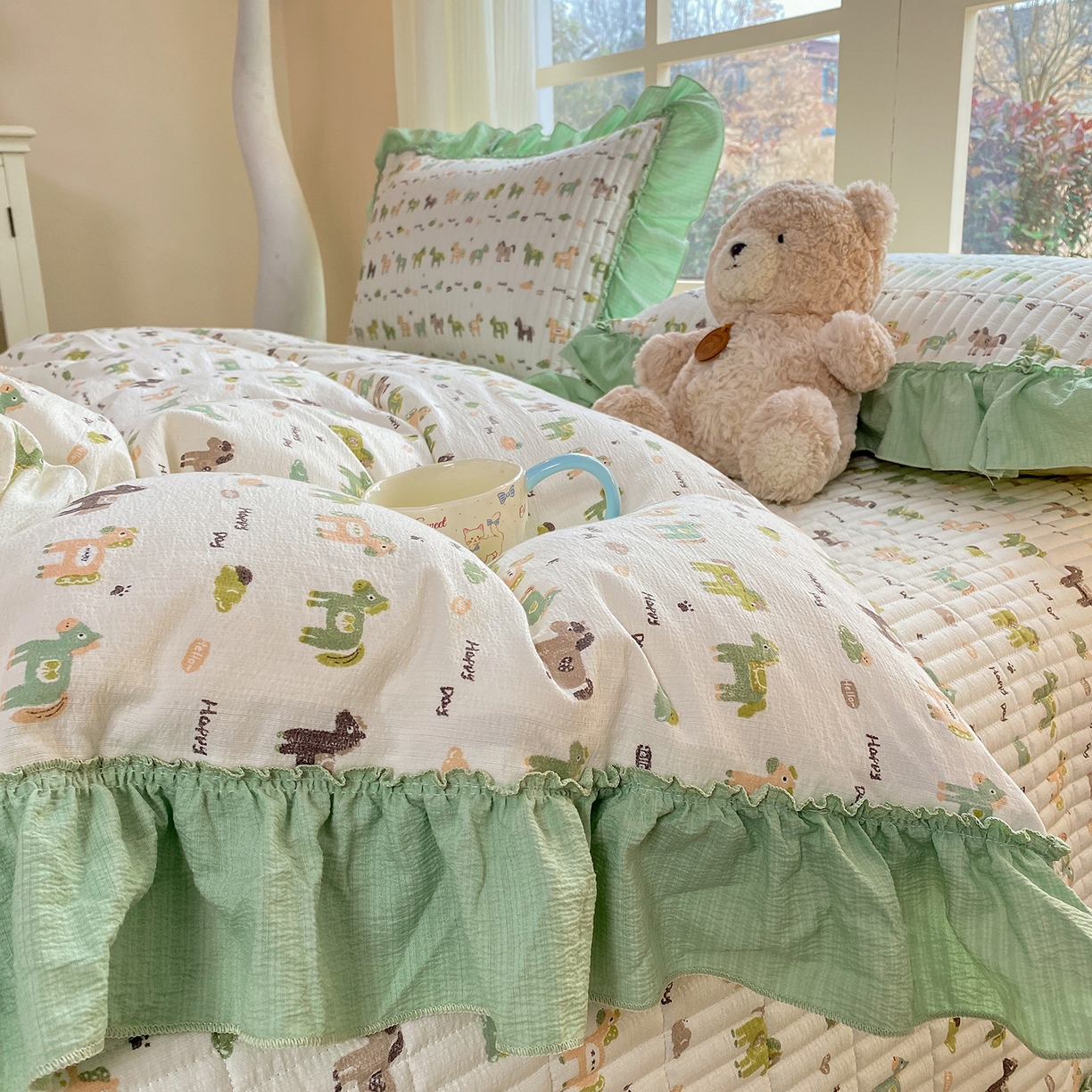 眠势力 2026新款云感皱皱纱床盖四件套 幸运小马