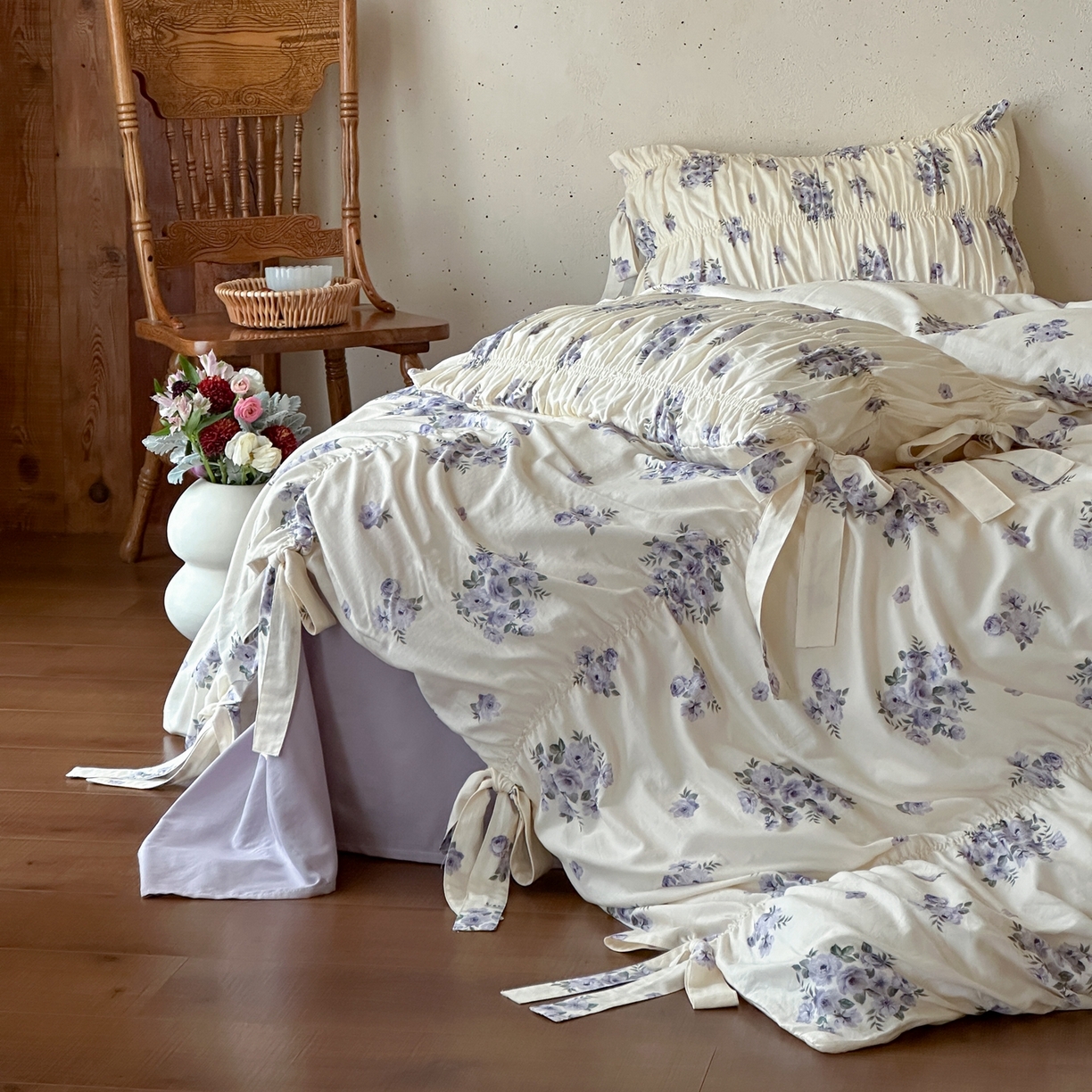 91家纺网 家纺一手货源 找家纺 觅糖家纺 2026春夏新款全棉纯棉法式轻奶油系列四件套 蕊英紫