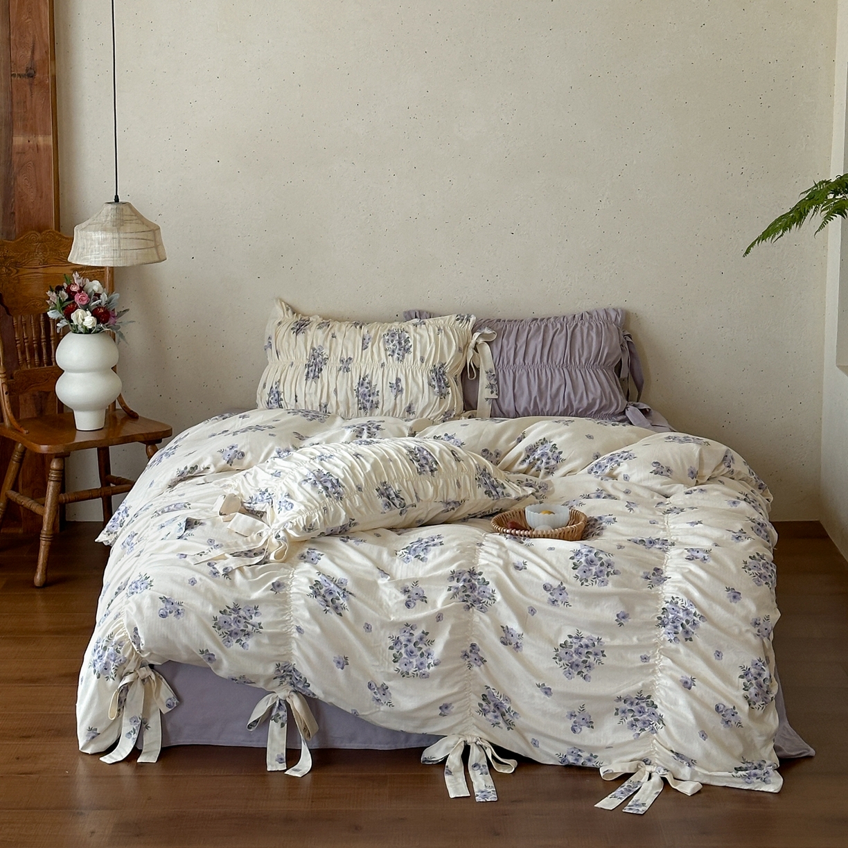 91家纺网 家纺一手货源 找家纺 觅糖家纺 2026春夏新款全棉纯棉法式轻奶油系列四件套 蕊英紫