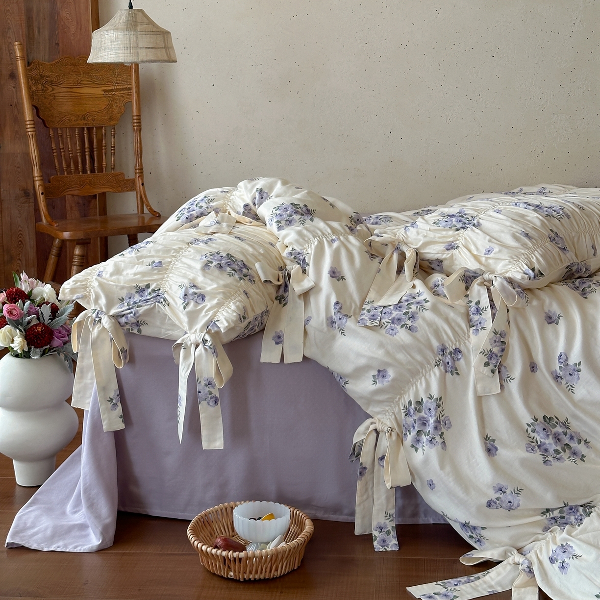 91家纺网 家纺一手货源 找家纺 觅糖家纺 2026春夏新款全棉纯棉法式轻奶油系列四件套 蕊英紫