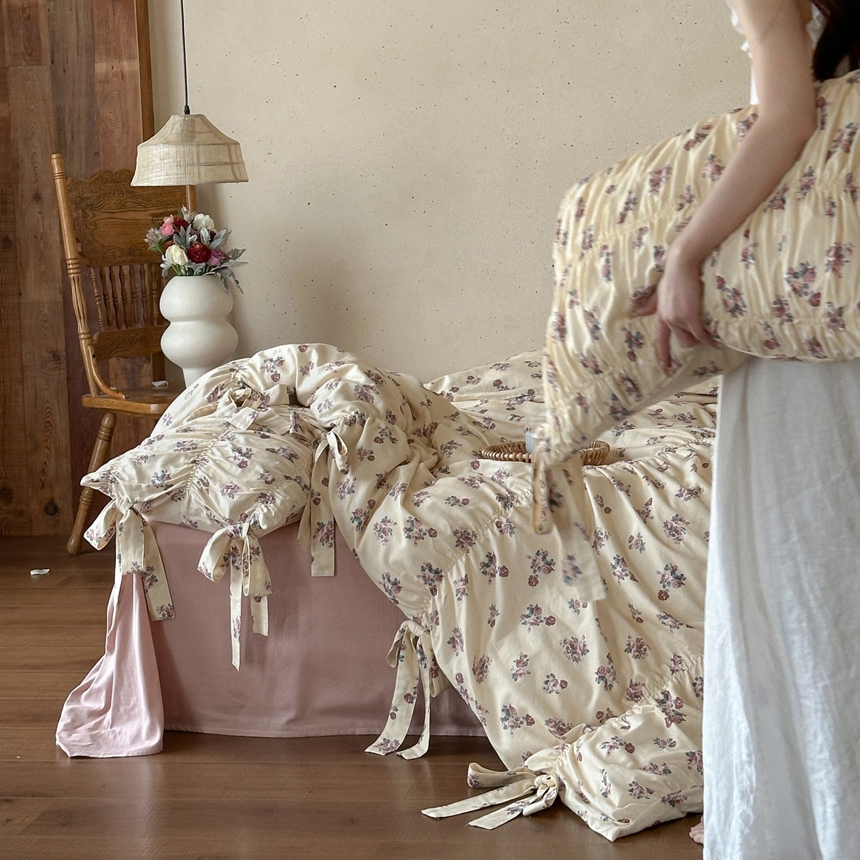 91家纺网 家纺一手货源 找家纺 觅糖家纺 2026春夏新款全棉纯棉法式轻奶油系列四件套 玫瑰心语