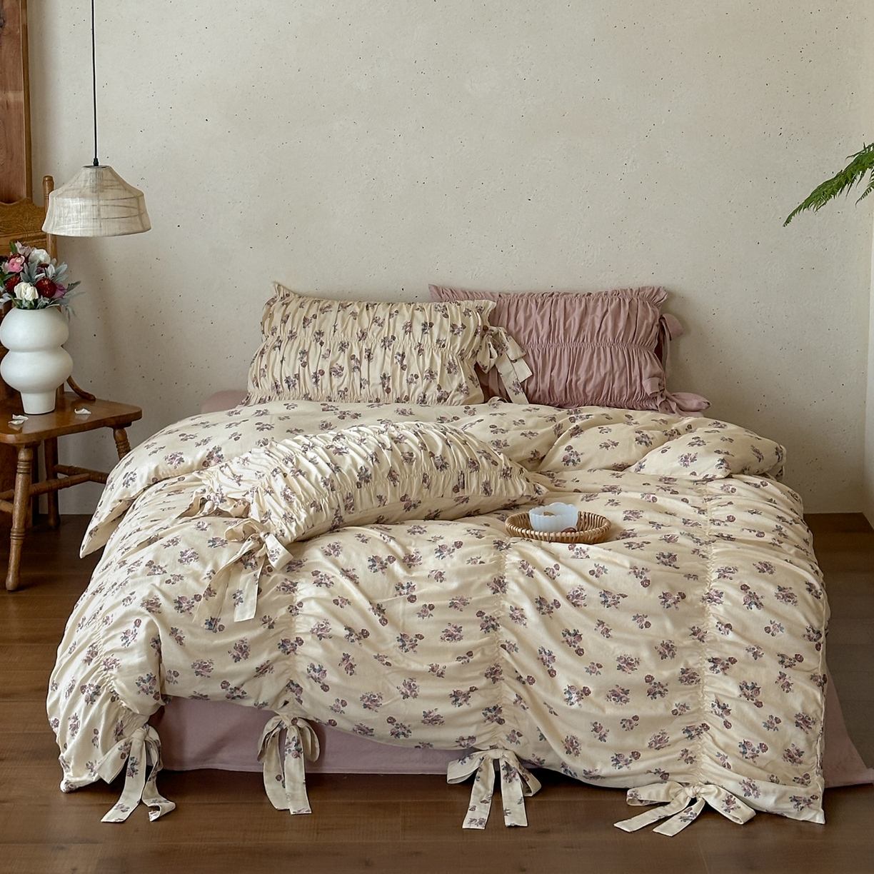 91家纺网 家纺一手货源 找家纺 觅糖家纺 2026春夏新款全棉纯棉法式轻奶油系列四件套 玫瑰心语