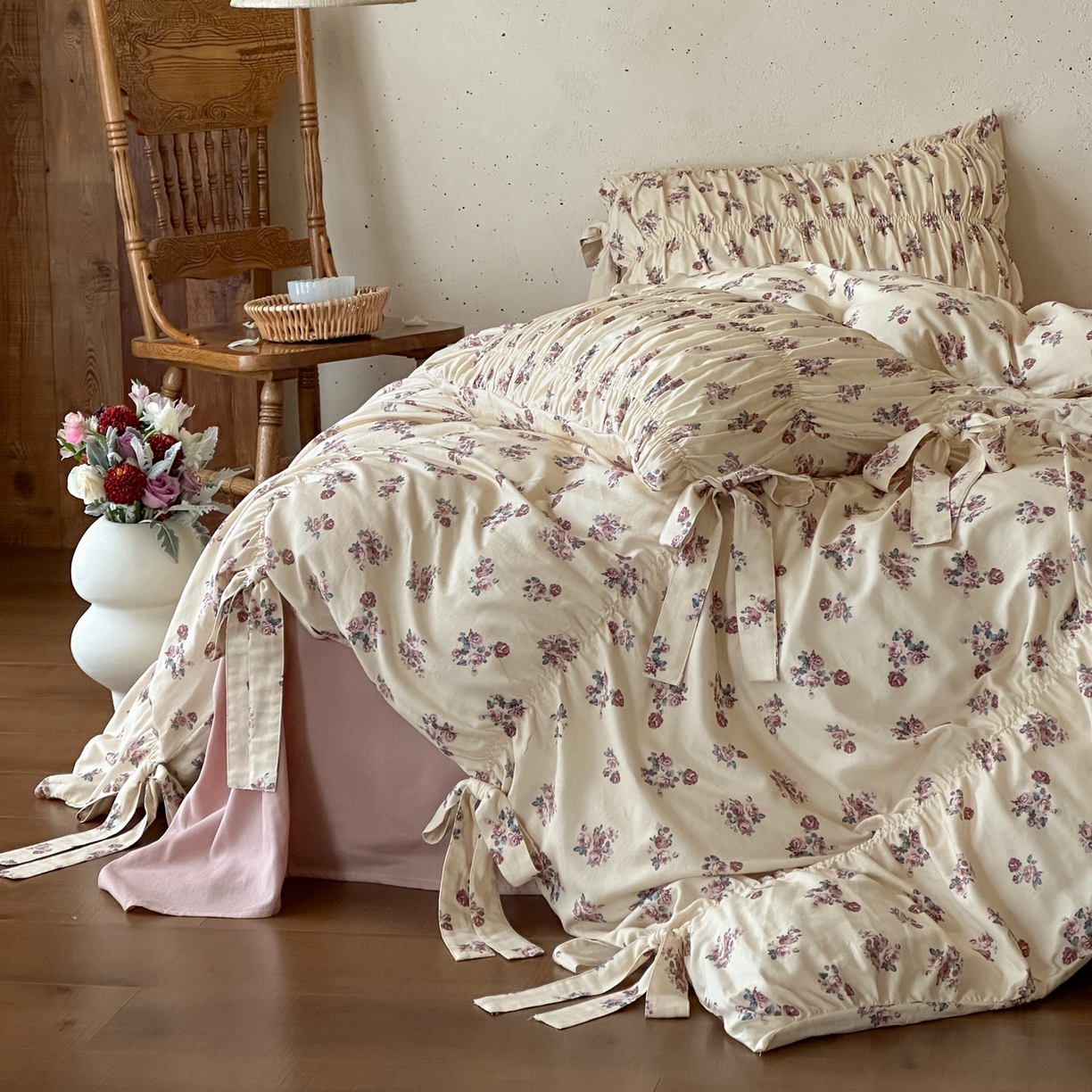 91家纺网 家纺一手货源 找家纺 觅糖家纺 2026春夏新款全棉纯棉法式轻奶油系列四件套 玫瑰心语