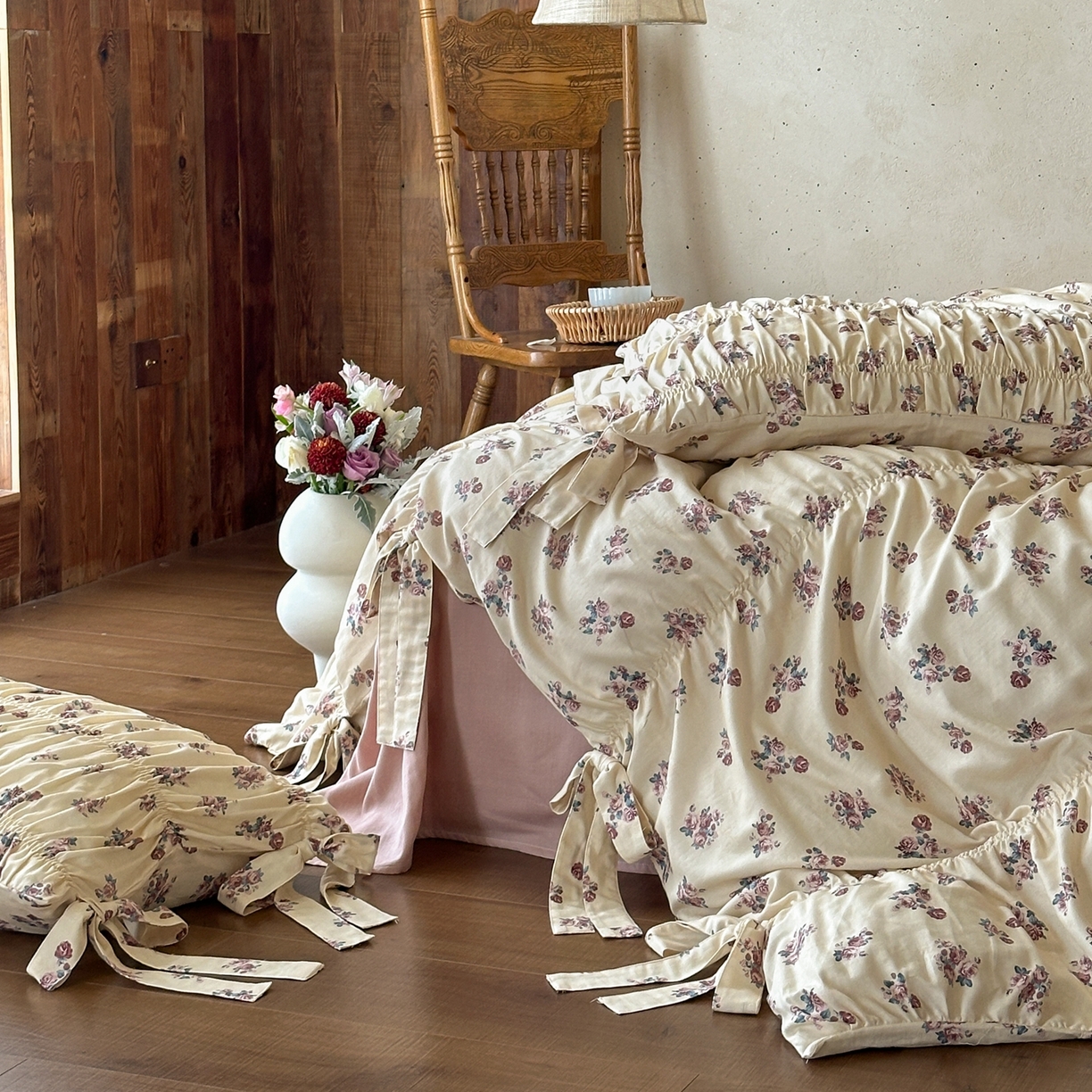 91家纺网 家纺一手货源 找家纺 觅糖家纺 2026春夏新款全棉纯棉法式轻奶油系列四件套 玫瑰心语