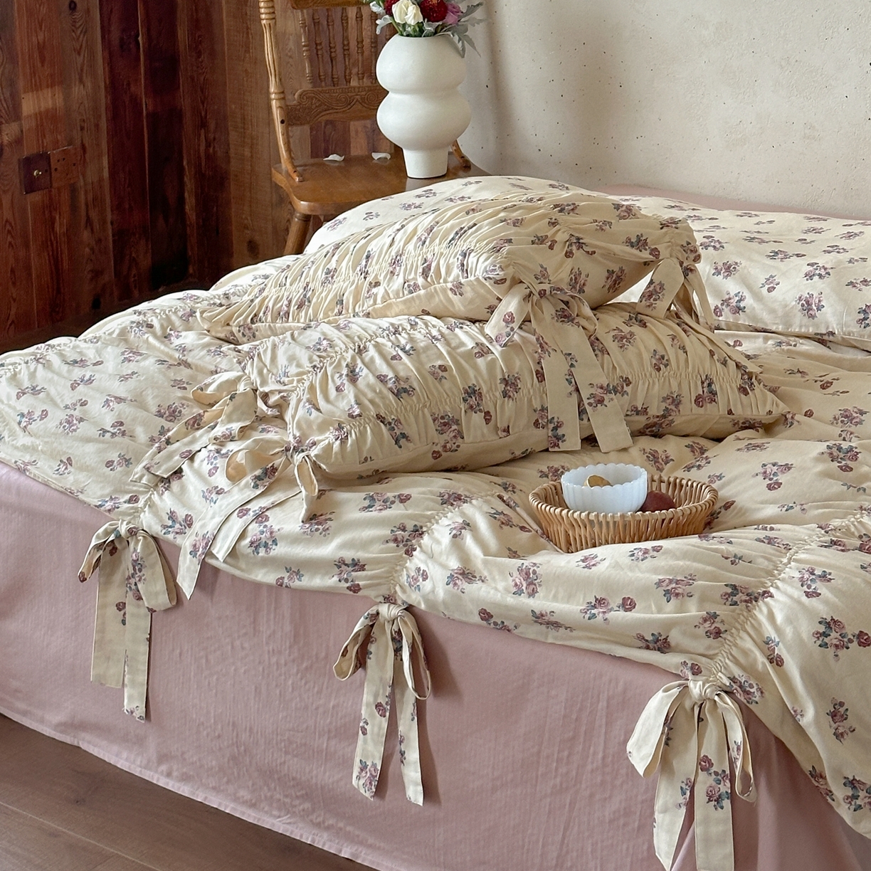 91家纺网 家纺一手货源 找家纺 觅糖家纺 2026春夏新款全棉纯棉法式轻奶油系列四件套 玫瑰心语