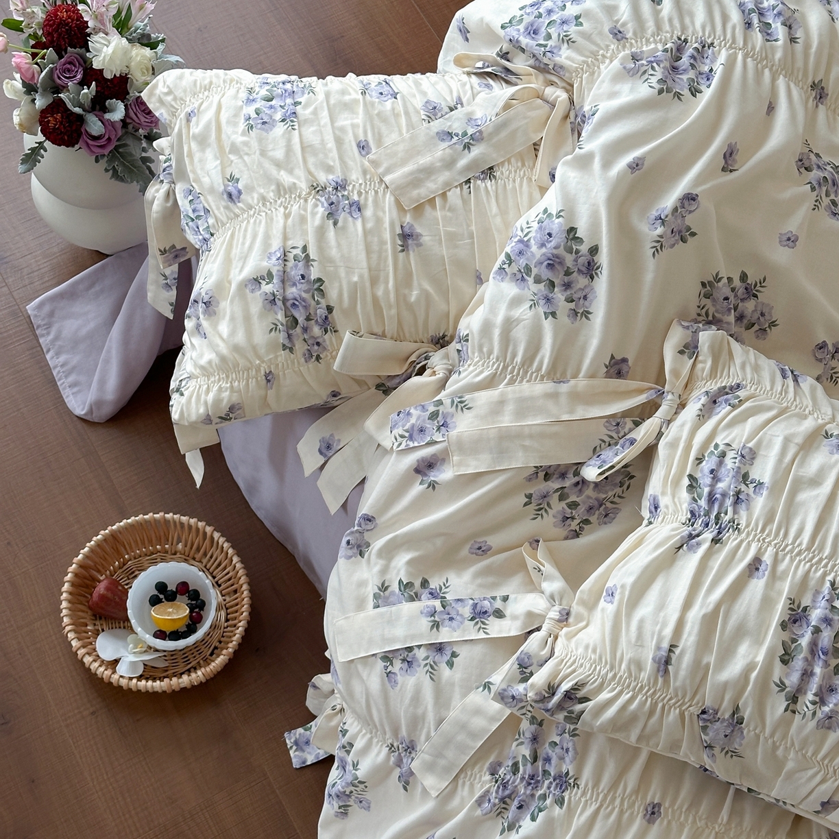 91家纺网 家纺一手货源 找家纺 觅糖家纺 2026春夏新款全棉纯棉法式轻奶油系列四件套 蕊英紫