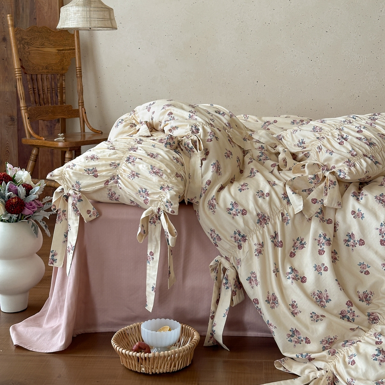 91家纺网 家纺一手货源 找家纺 觅糖家纺 2026春夏新款全棉纯棉法式轻奶油系列四件套 玫瑰心语