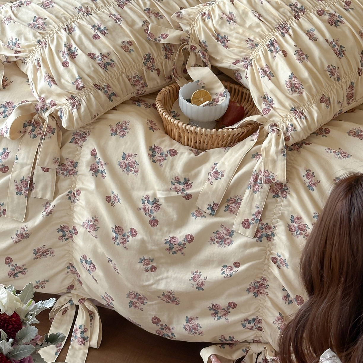 91家纺网 家纺一手货源 找家纺 觅糖家纺 2026春夏新款全棉纯棉法式轻奶油系列四件套 玫瑰心语