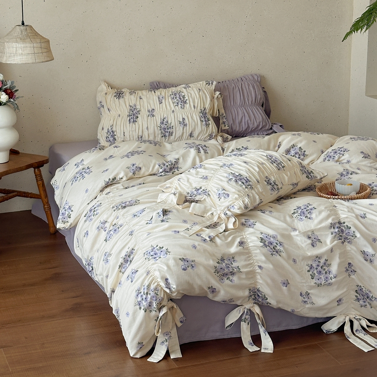 91家纺网 家纺一手货源 找家纺 觅糖家纺 2026春夏新款全棉纯棉法式轻奶油系列四件套 蕊英紫