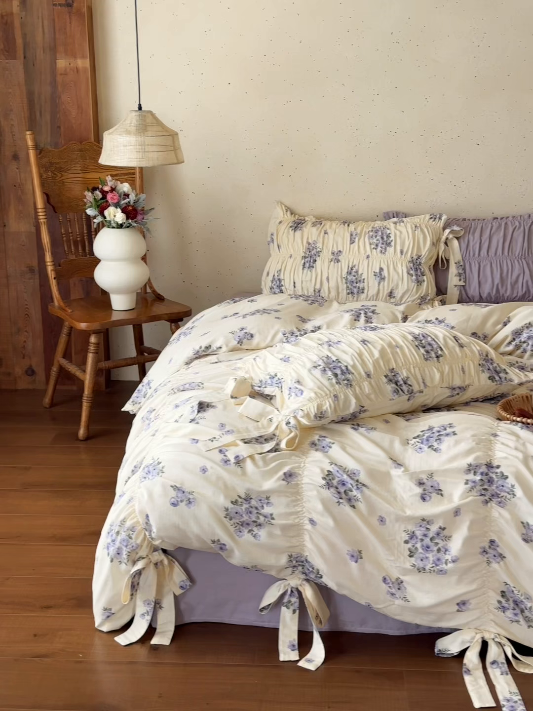 91家纺网 家纺一手货源 找家纺 觅糖家纺 2026春夏新款全棉纯棉法式轻奶油系列四件套 蕊英紫