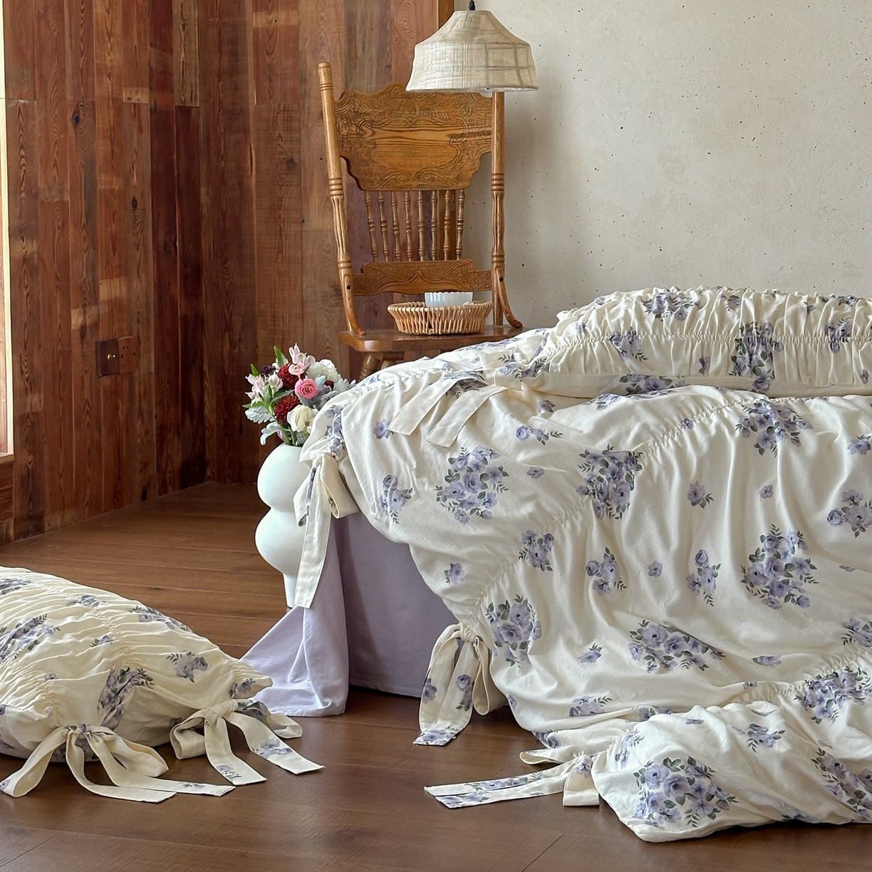 91家纺网 家纺一手货源 找家纺 觅糖家纺 2026春夏新款全棉纯棉法式轻奶油系列四件套 蕊英紫