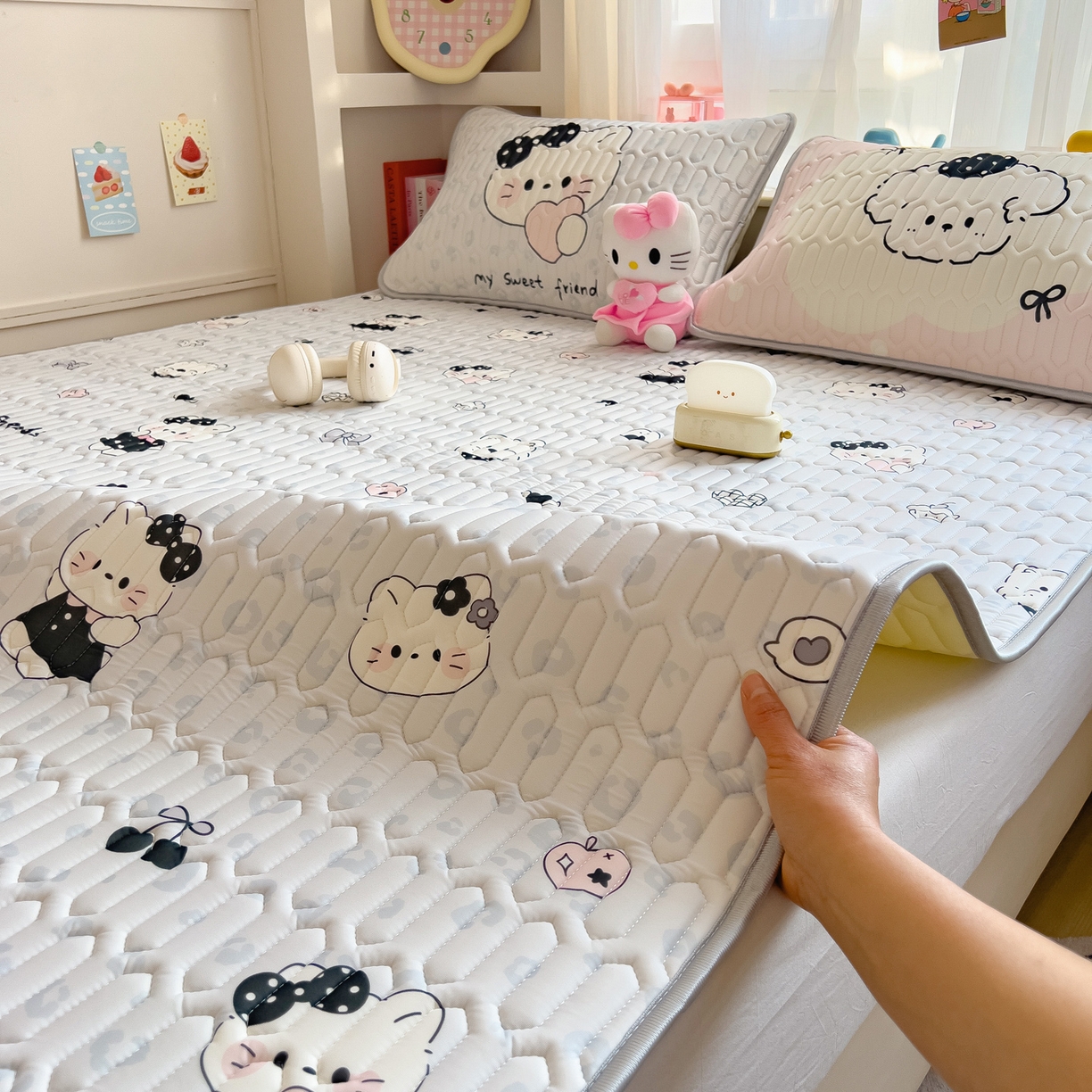 摩妮卡 2026新款数码大版小清新乳胶凉席床席款三件套-场景二 温暖日常-蓝