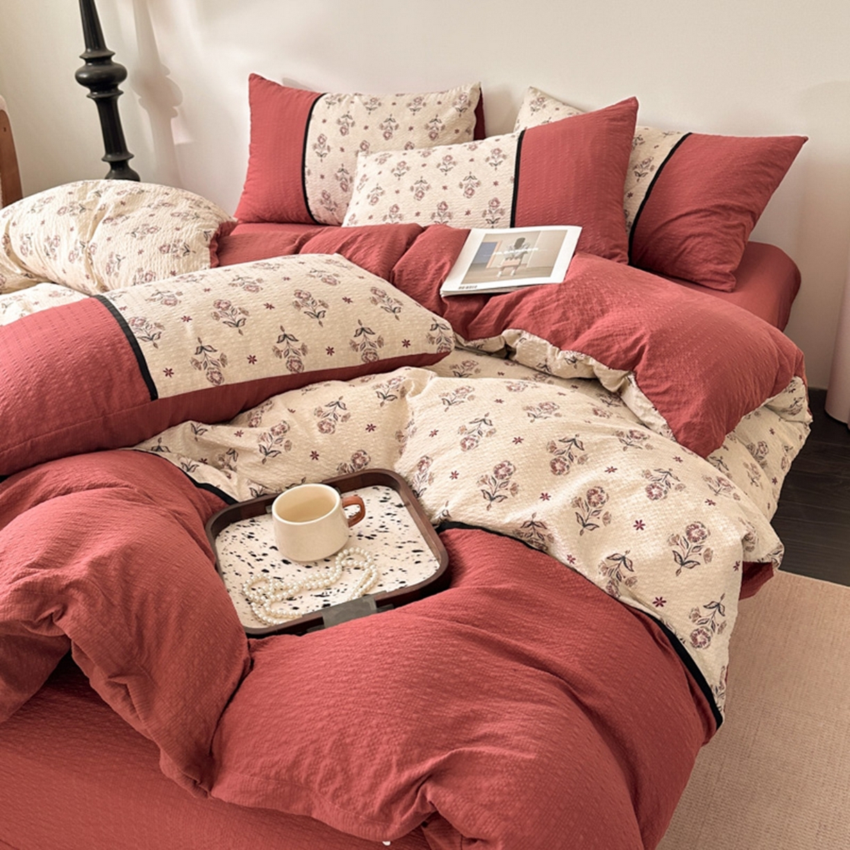 （总）铠畅家纺 2026春夏新品高克重拼接泡芙纱泡泡皱皱纱四件套