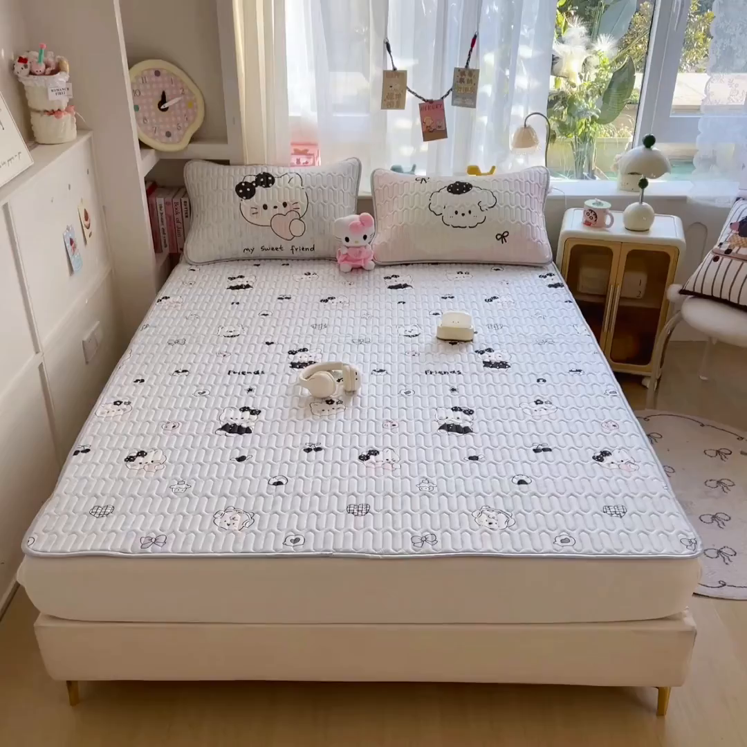 91家纺网 家纺一手货源 找家纺 摩妮卡 2026新款数码大版小清新乳胶凉席床席款三件套-场景二 温暖日常-蓝