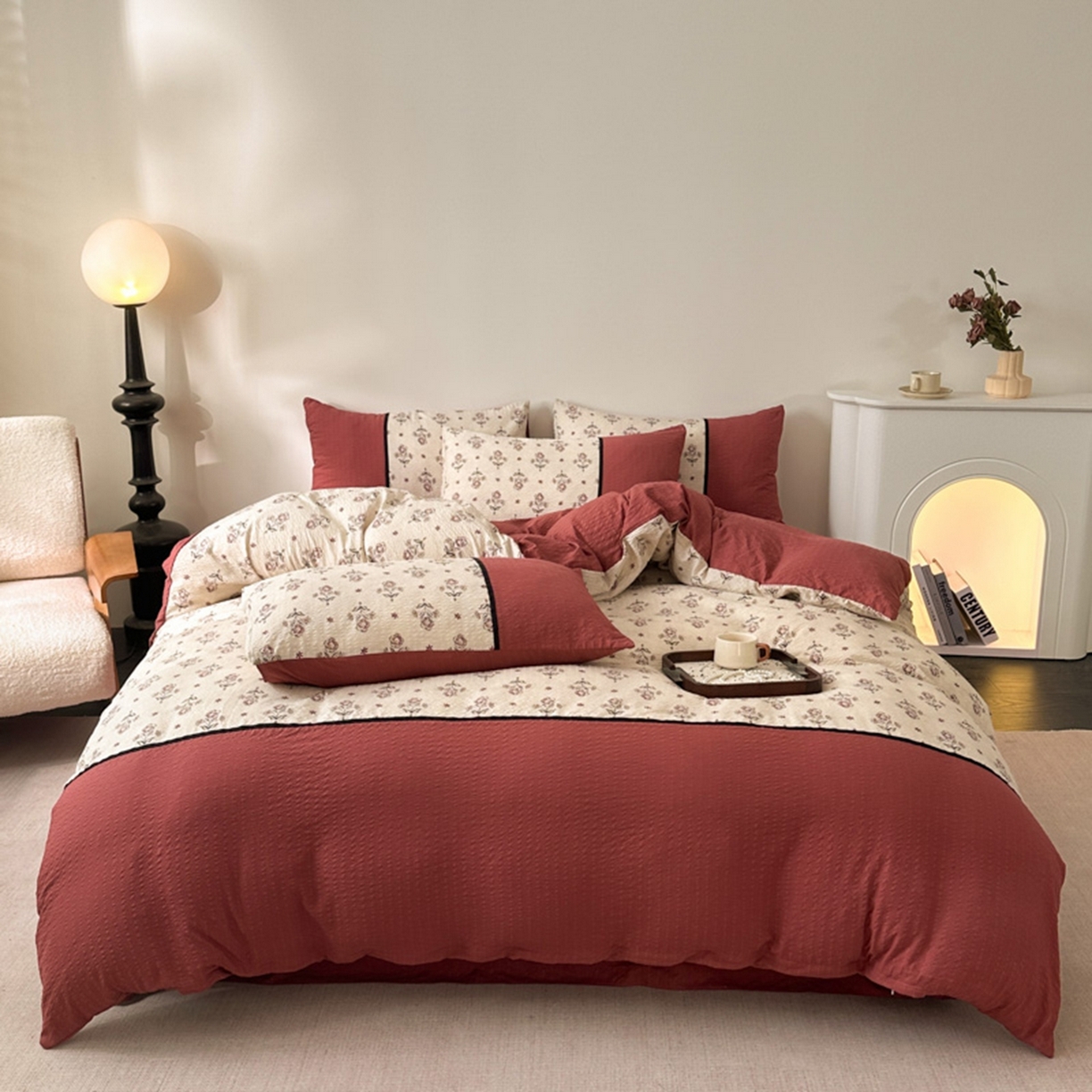 91家纺网 家纺一手货源 找家纺 （总）铠畅家纺 2026春夏新品高克重拼接泡芙纱泡泡皱皱纱四件套