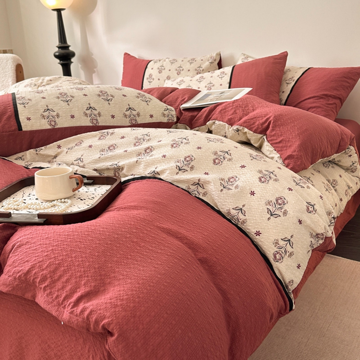 91家纺网 家纺一手货源 找家纺 （总）铠畅家纺 2026春夏新品高克重拼接泡芙纱泡泡皱皱纱四件套