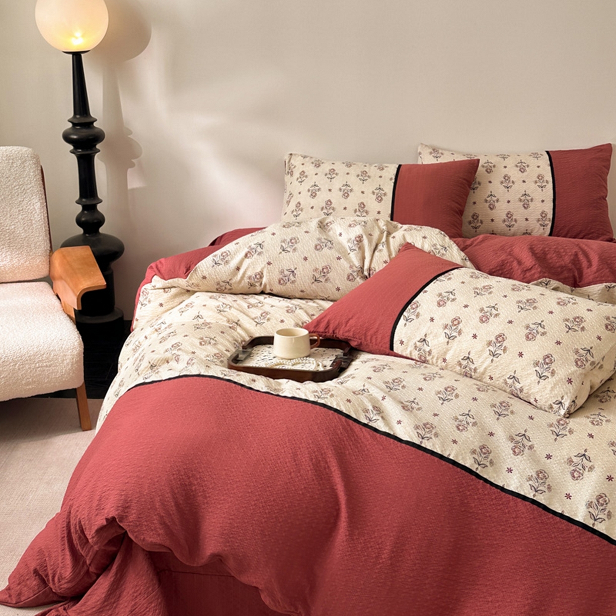 91家纺网 家纺一手货源 找家纺 （总）铠畅家纺 2026春夏新品高克重拼接泡芙纱泡泡皱皱纱四件套