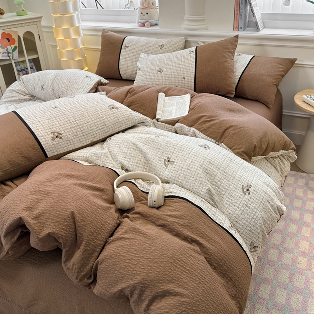 91家纺网 家纺一手货源 找家纺 （总）铠畅家纺 2026春夏新品高克重拼接泡芙纱泡泡皱皱纱四件套