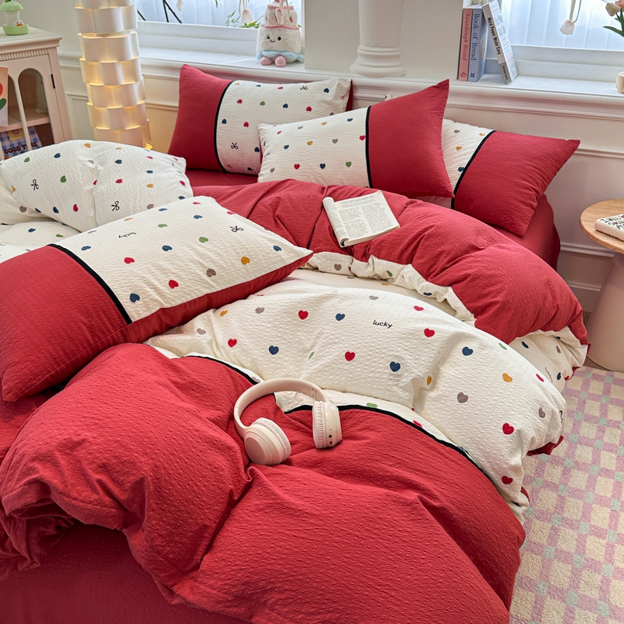 91家纺网 家纺一手货源 找家纺 （总）铠畅家纺 2026春夏新品高克重拼接泡芙纱泡泡皱皱纱四件套