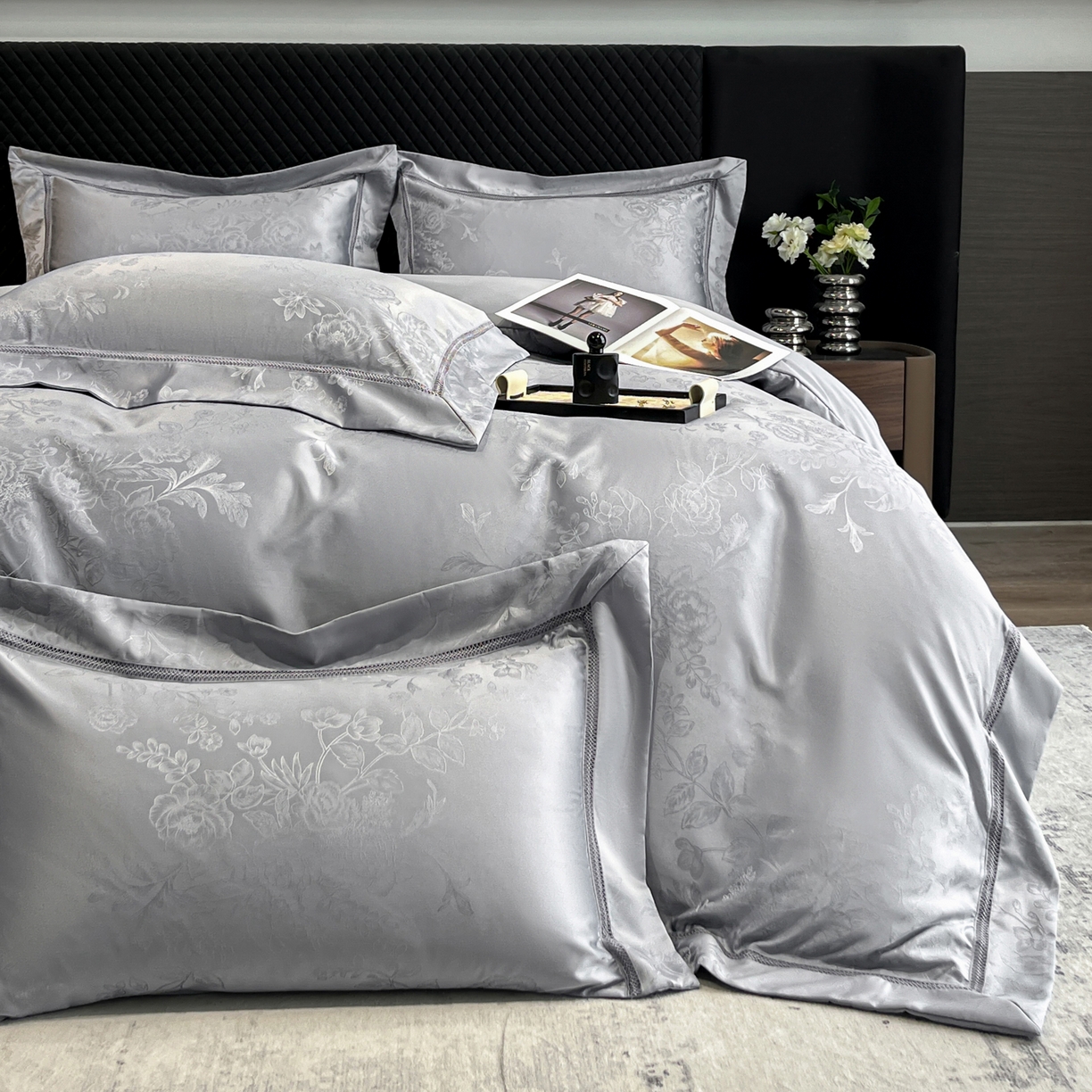 91家纺网 家纺一手货源 找家纺 （总）金牛座家纺 2026新款高精密大花位提花镂空花边床盖四件套-奥黛丽系列