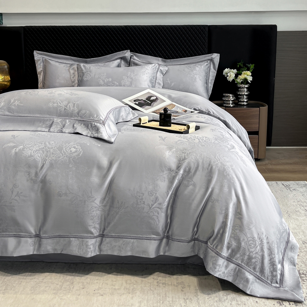 91家纺网 家纺一手货源 找家纺 （总）金牛座家纺 2026新款高精密大花位提花镂空花边床盖四件套-奥黛丽系列