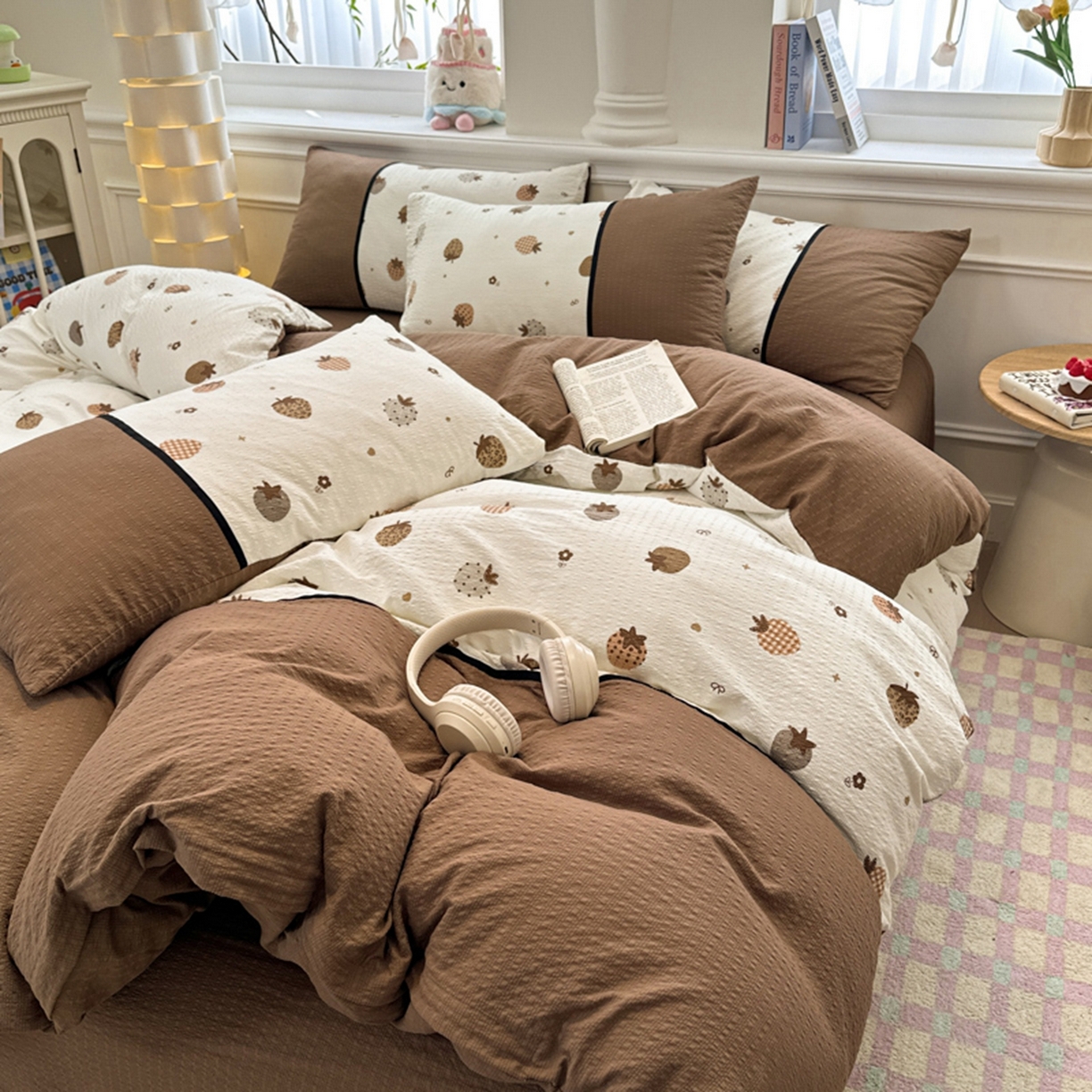 91家纺网 家纺一手货源 找家纺 （总）铠畅家纺 2026春夏新品高克重拼接泡芙纱泡泡皱皱纱四件套