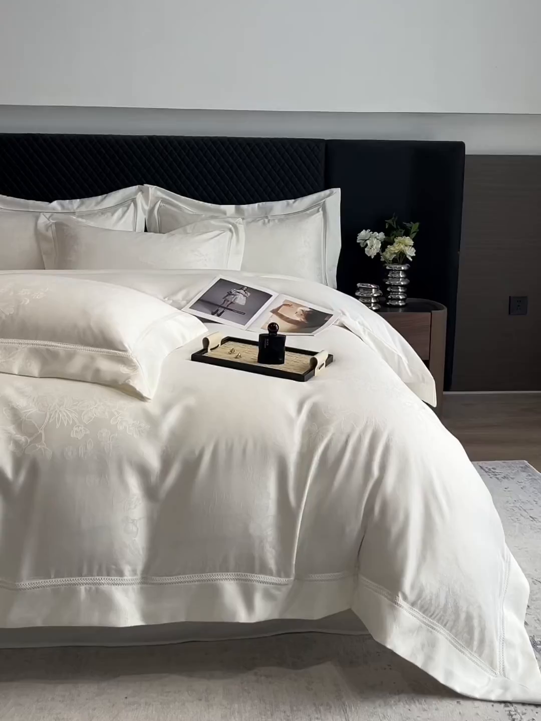 91家纺网 家纺一手货源 找家纺 金牛座家纺 2026新款高精密大花位提花镂空花边床盖四件套-奥黛丽系列 奥黛丽-奶白