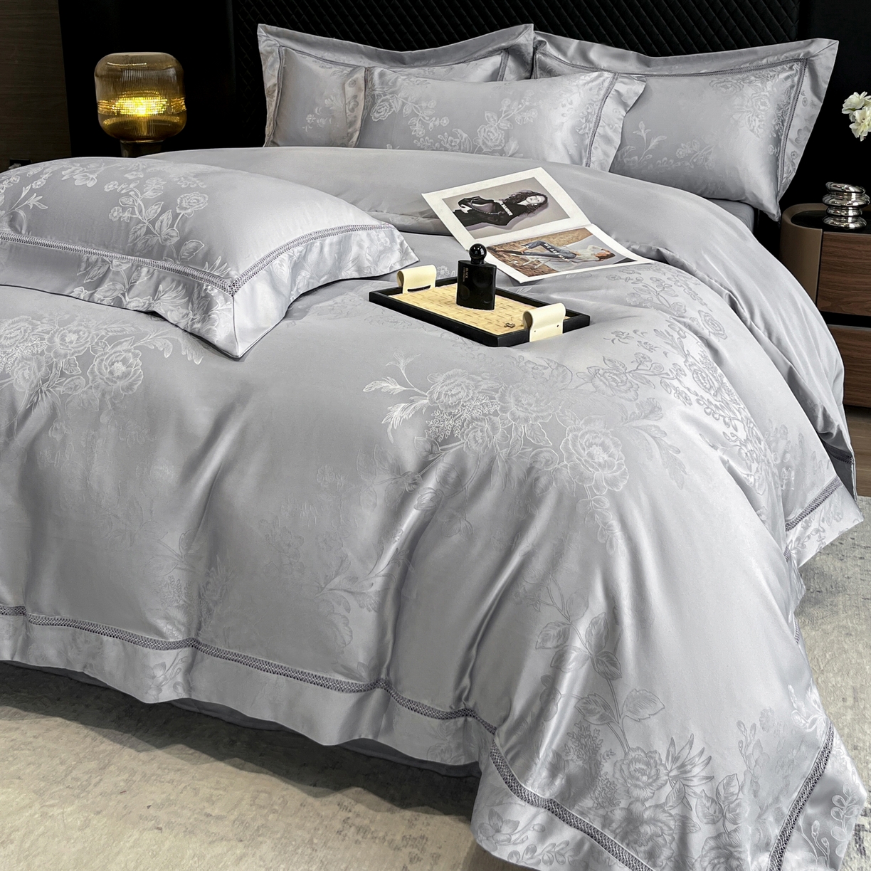 （总）金牛座家纺 2026新款高精密大花位提花镂空花边床盖四件套-奥黛丽系列