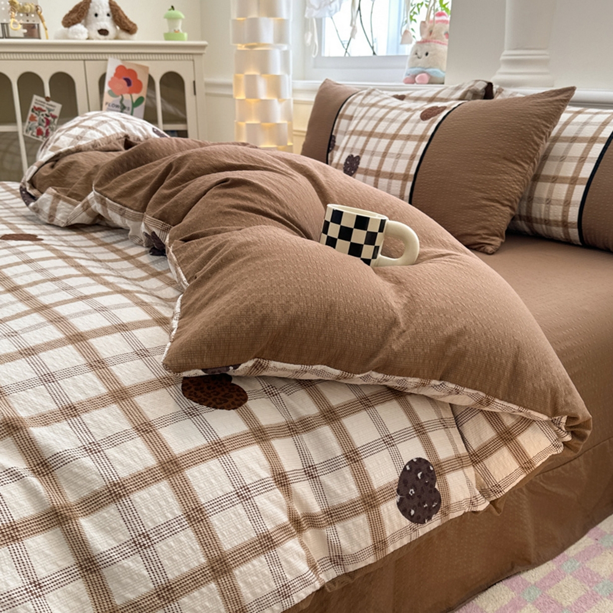 91家纺网 家纺一手货源 找家纺 铠畅家纺 2026春夏新品高克重拼接泡芙纱泡泡皱皱纱四件套 豹心日记