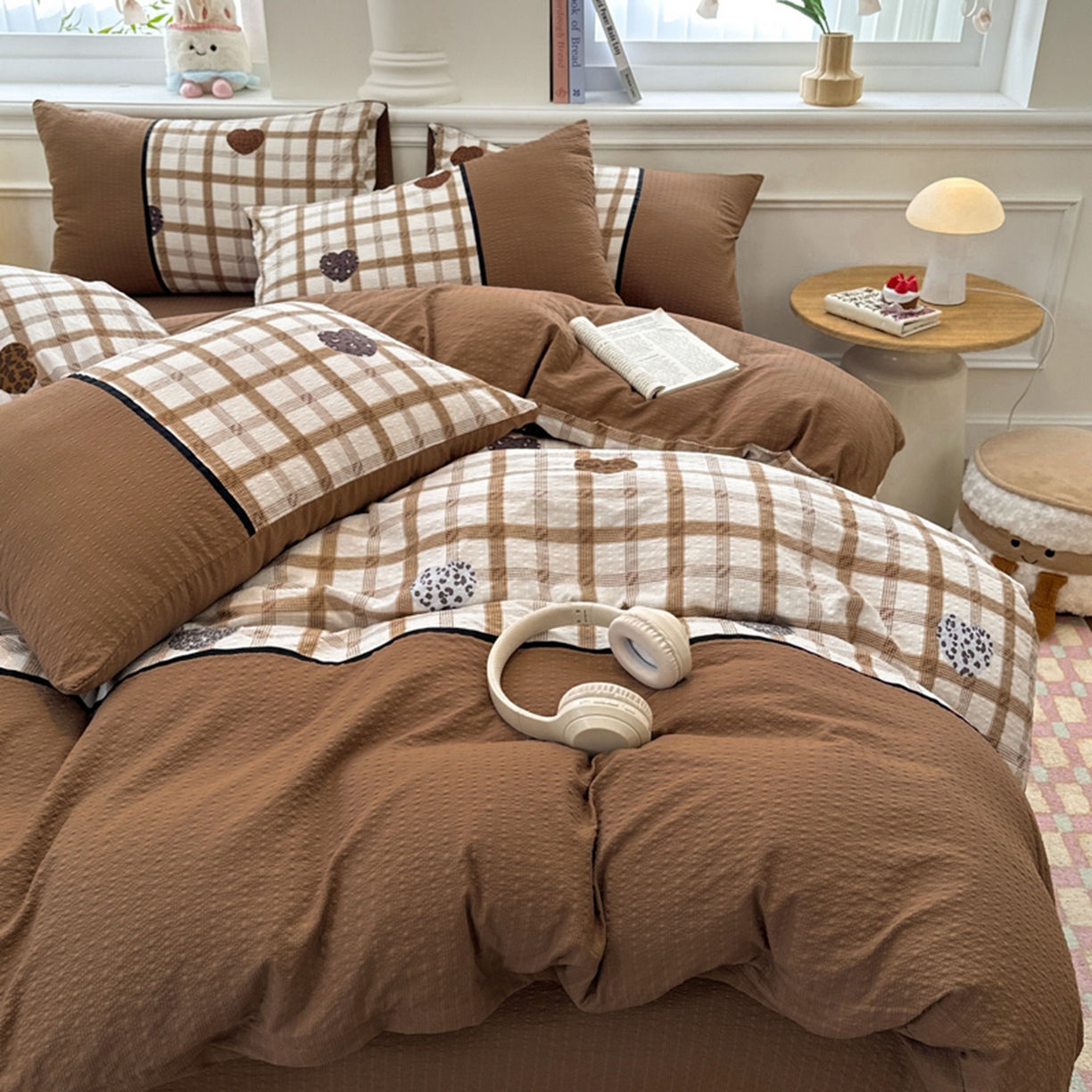 91家纺网 家纺一手货源 找家纺 铠畅家纺 2026春夏新品高克重拼接泡芙纱泡泡皱皱纱四件套 豹心日记