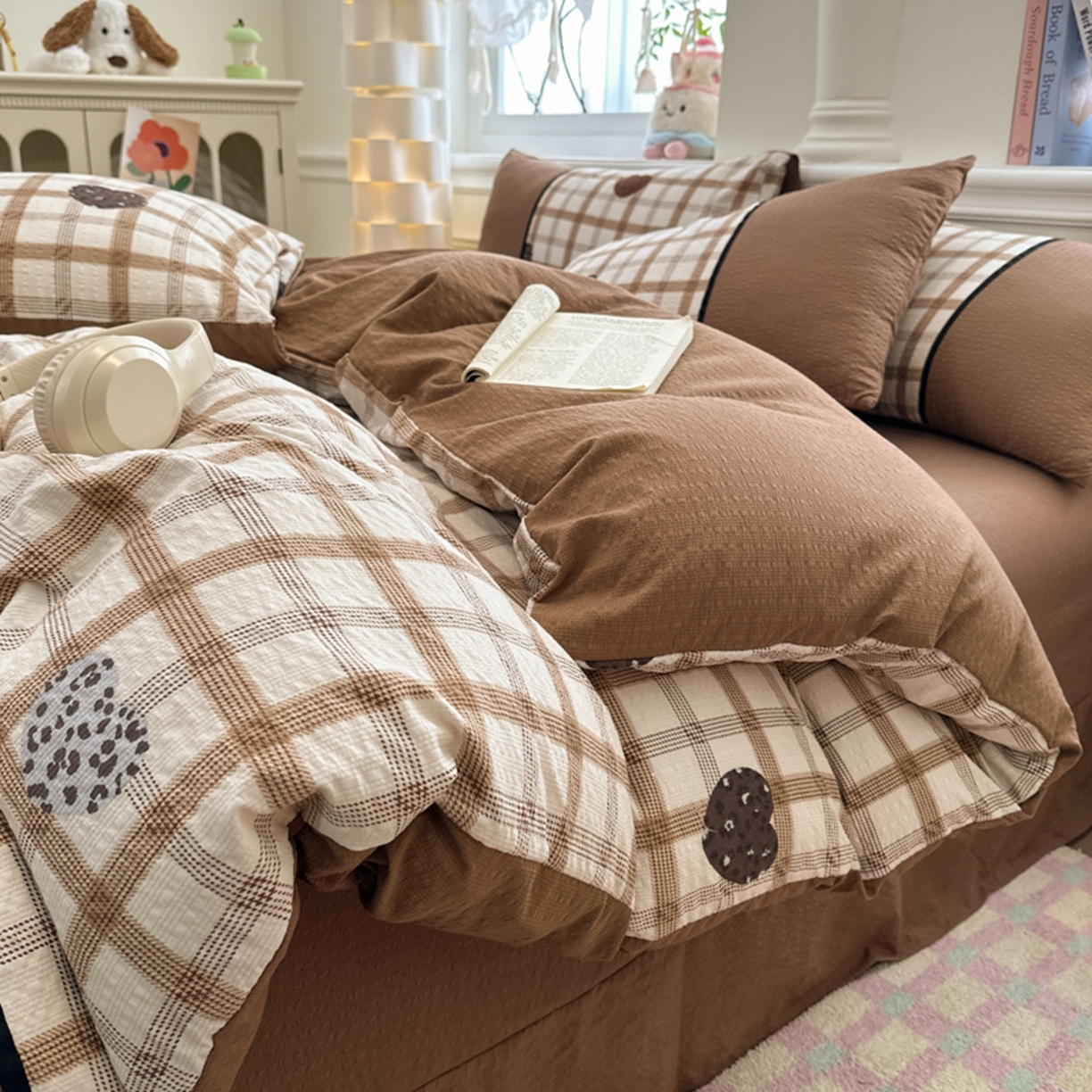 91家纺网 家纺一手货源 找家纺 铠畅家纺 2026春夏新品高克重拼接泡芙纱泡泡皱皱纱四件套 豹心日记