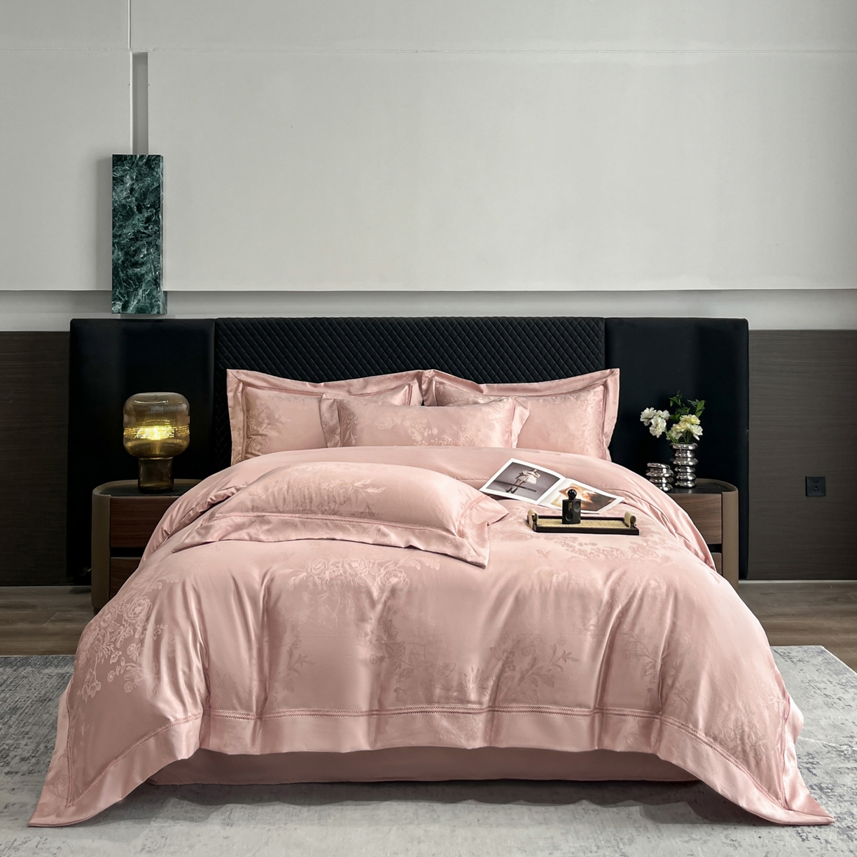 91家纺网 家纺一手货源 找家纺 金牛座家纺 2026新款高精密大花位提花镂空花边床盖四件套-奥黛丽系列 奥黛丽-浅豆沙