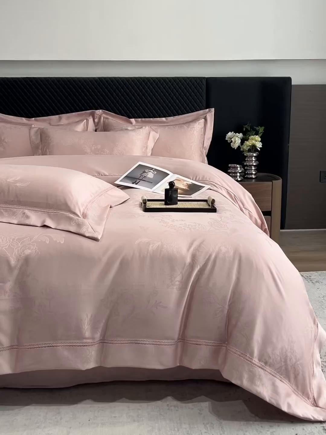 91家纺网 家纺一手货源 找家纺 金牛座家纺 2026新款高精密大花位提花镂空花边床盖四件套-奥黛丽系列 奥黛丽-浅豆沙