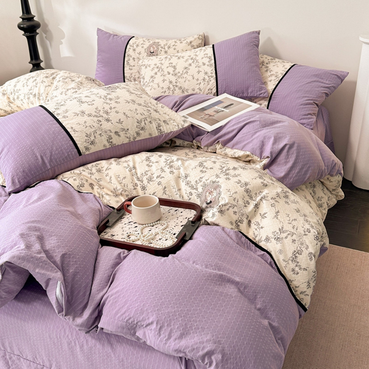 铠畅家纺 2026春夏新品高克重拼接泡芙纱泡泡皱皱纱四件套 贝丽丝