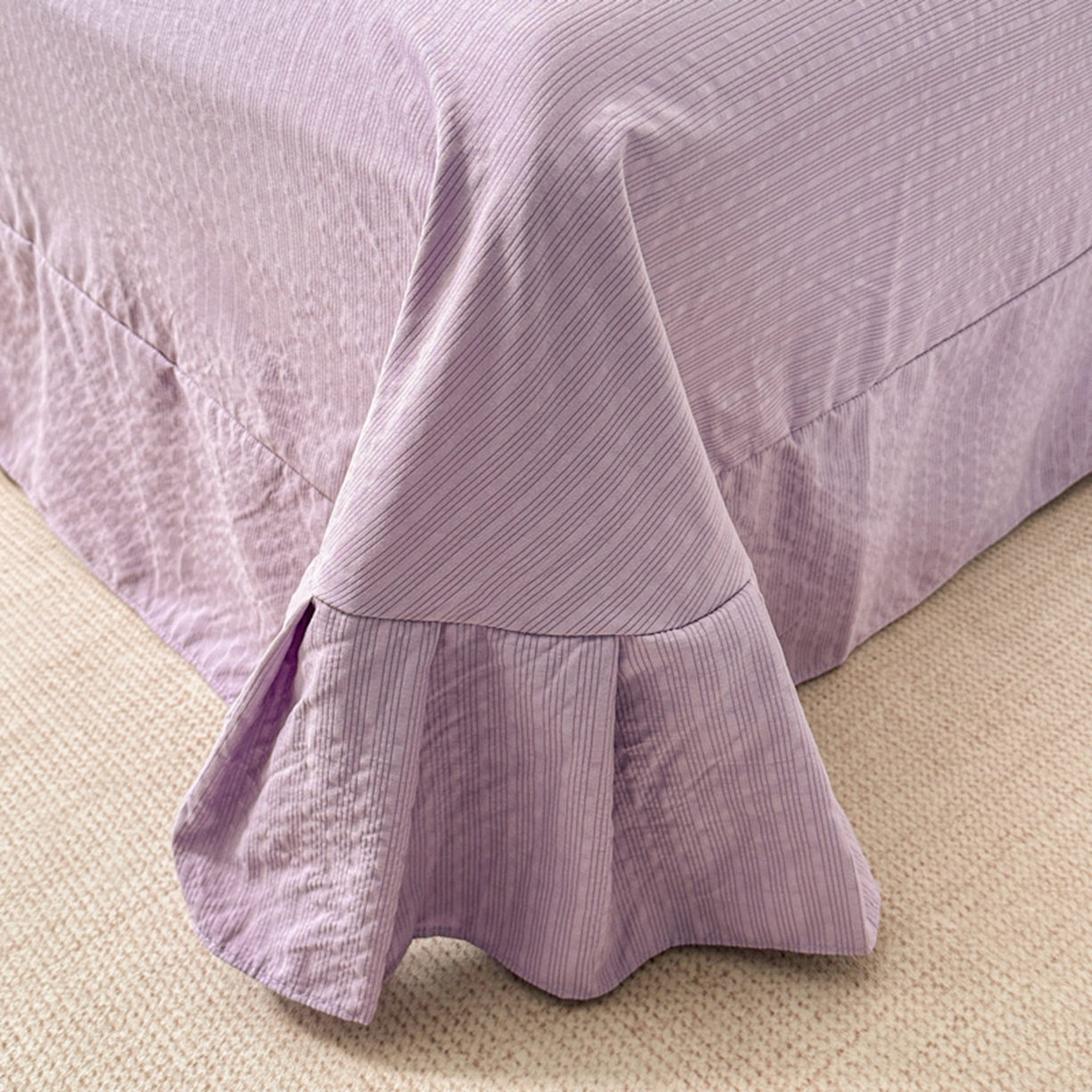 91家纺网 家纺一手货源 找家纺 铠畅家纺 2026春夏新品高克重拼接泡芙纱泡泡皱皱纱四件套 贝丽丝