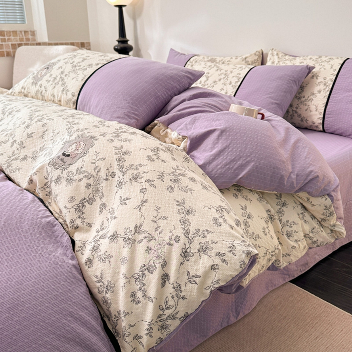 91家纺网 家纺一手货源 找家纺 铠畅家纺 2026春夏新品高克重拼接泡芙纱泡泡皱皱纱四件套 贝丽丝