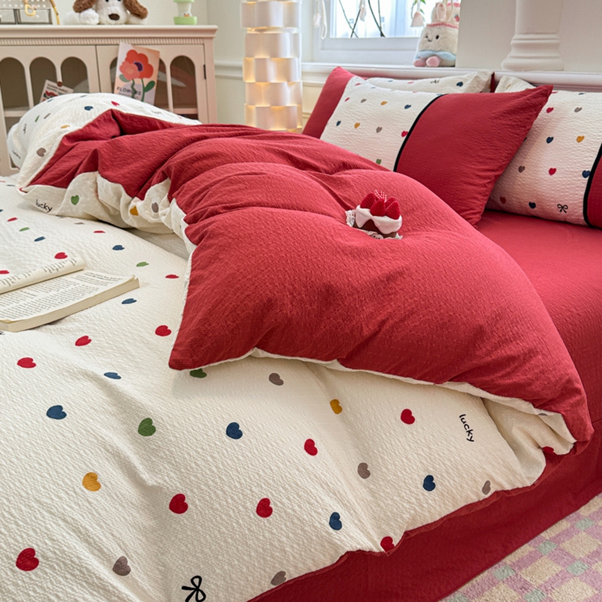 91家纺网 家纺一手货源 找家纺 铠畅家纺 2026春夏新品高克重拼接泡芙纱泡泡皱皱纱四件套 悸动