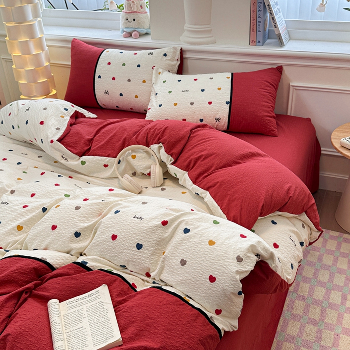 91家纺网 家纺一手货源 找家纺 铠畅家纺 2026春夏新品高克重拼接泡芙纱泡泡皱皱纱四件套 悸动