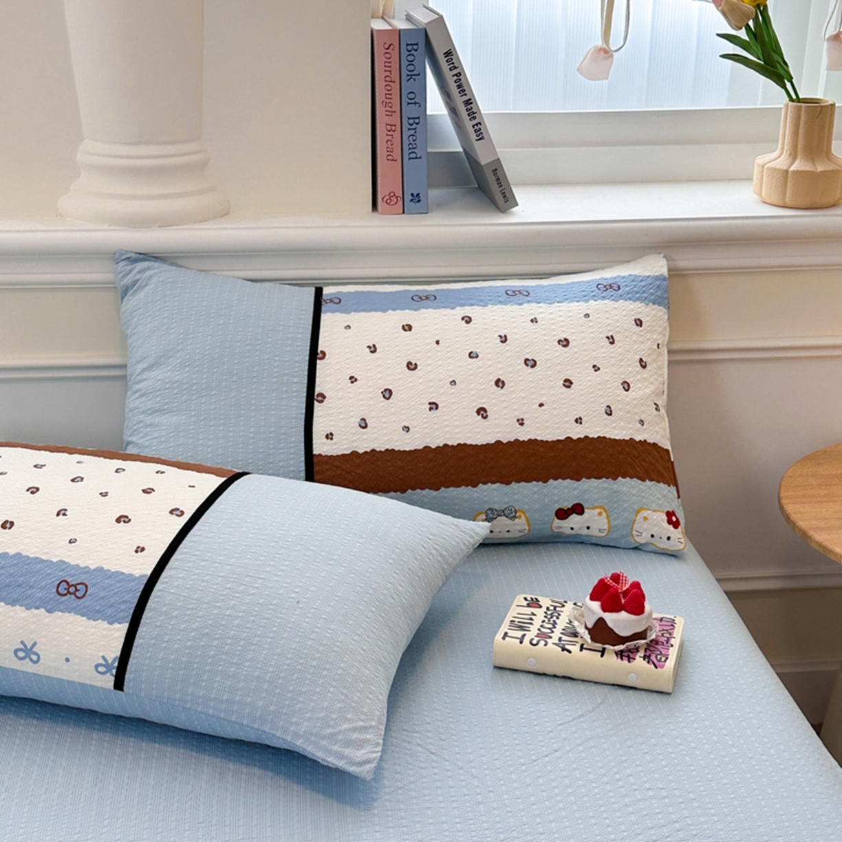 91家纺网 家纺一手货源 找家纺 铠畅家纺 2026春夏新品高克重拼接泡芙纱泡泡皱皱纱四件套 萌萌喵