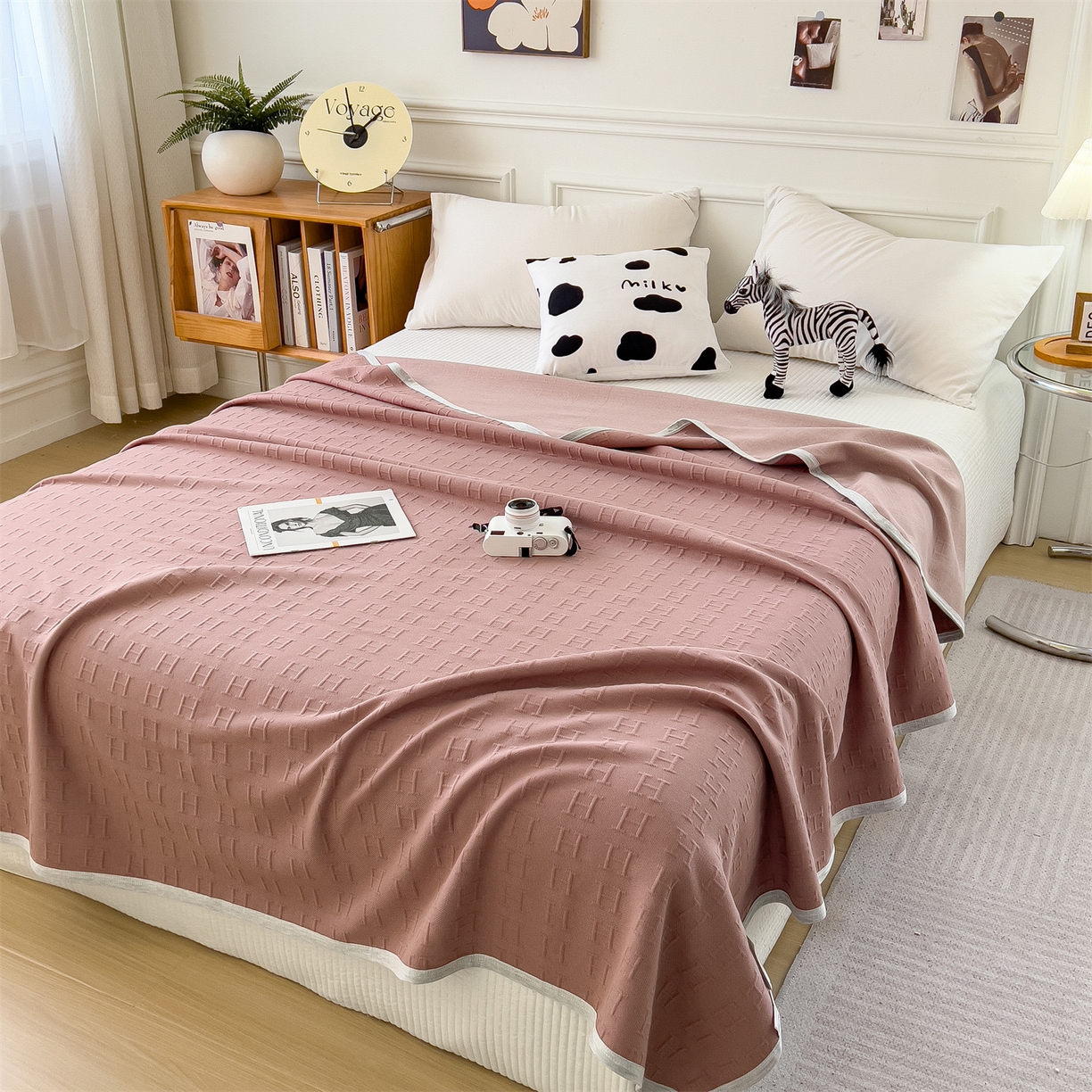 91家纺网 家纺一手货源 找家纺 云恋家纺 2026新款空气提花全棉盖毯夏被毯子 格调-豆沙