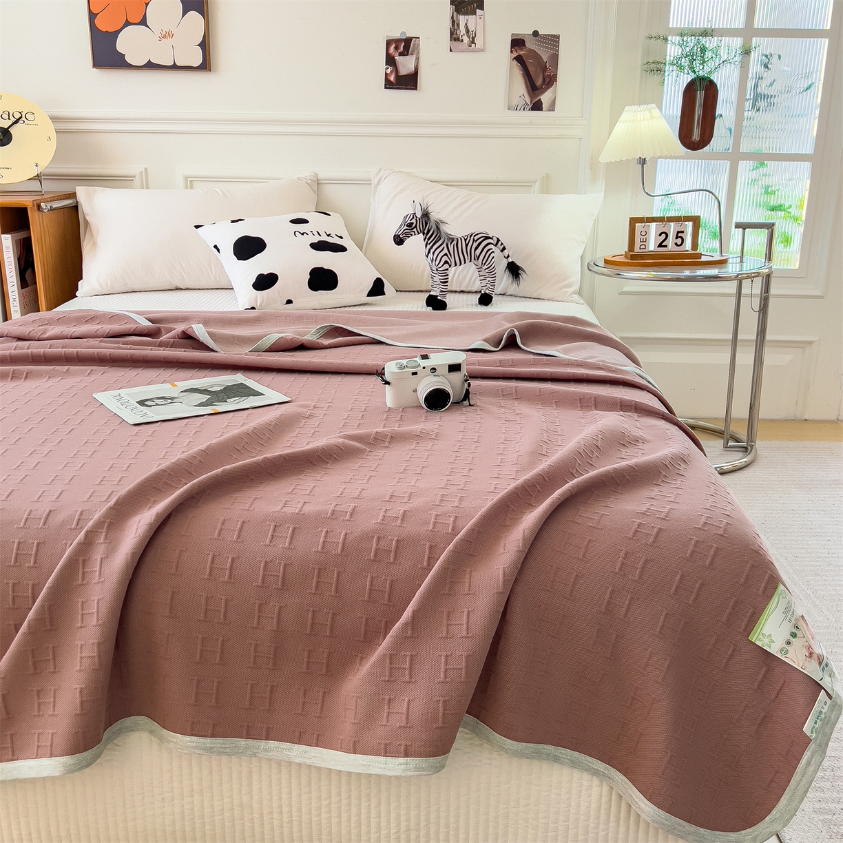 91家纺网 家纺一手货源 找家纺 云恋家纺 2026新款空气提花全棉盖毯夏被毯子 格调-豆沙