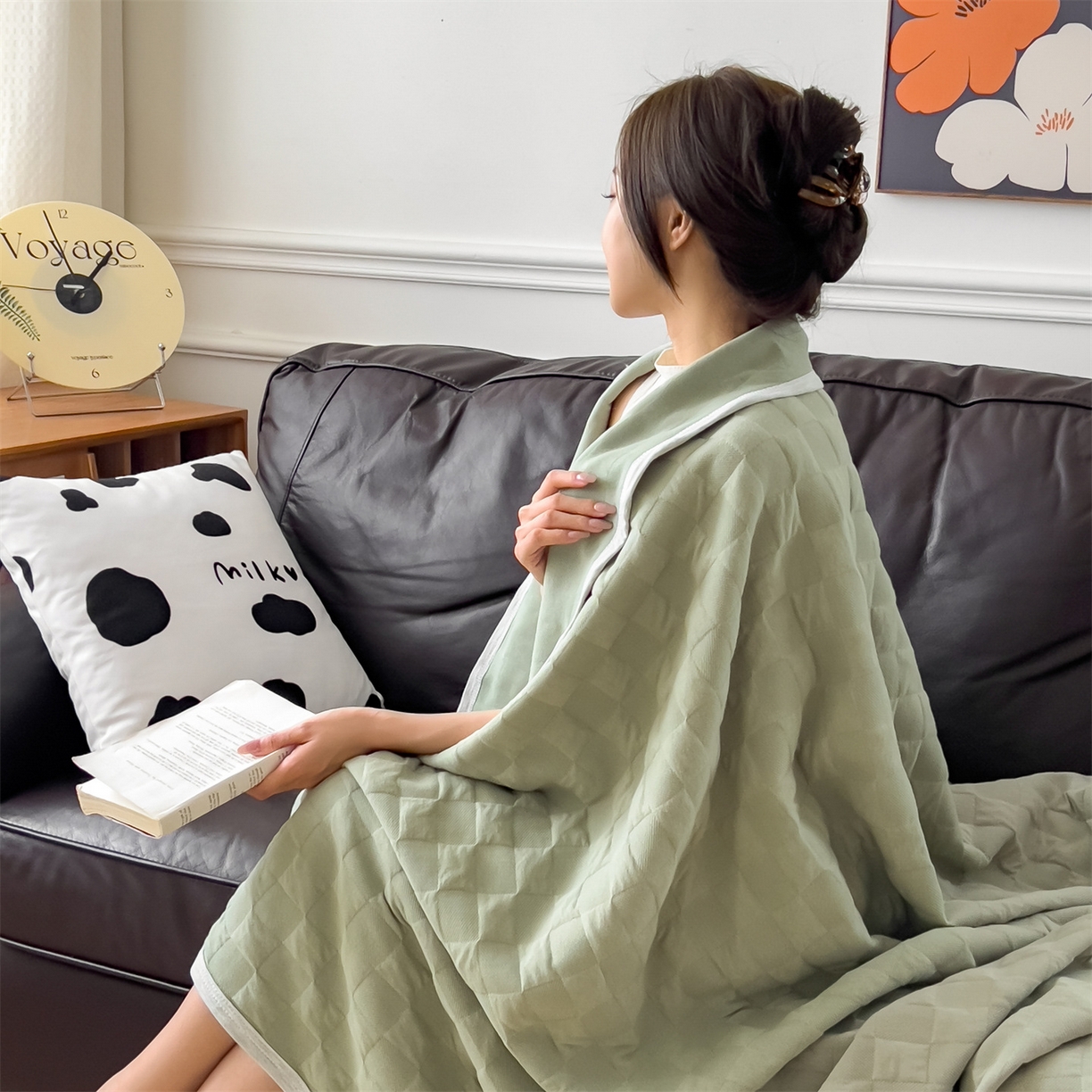 91家纺网 家纺一手货源 找家纺 云恋家纺 2026新款空气提花全棉盖毯夏被毯子 方格-橄榄绿