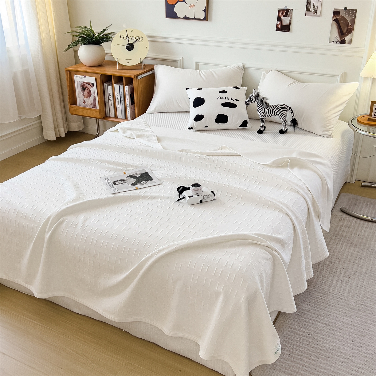 91家纺网 家纺一手货源 找家纺 云恋家纺 2026新款空气提花全棉盖毯夏被毯子 格调-雅白