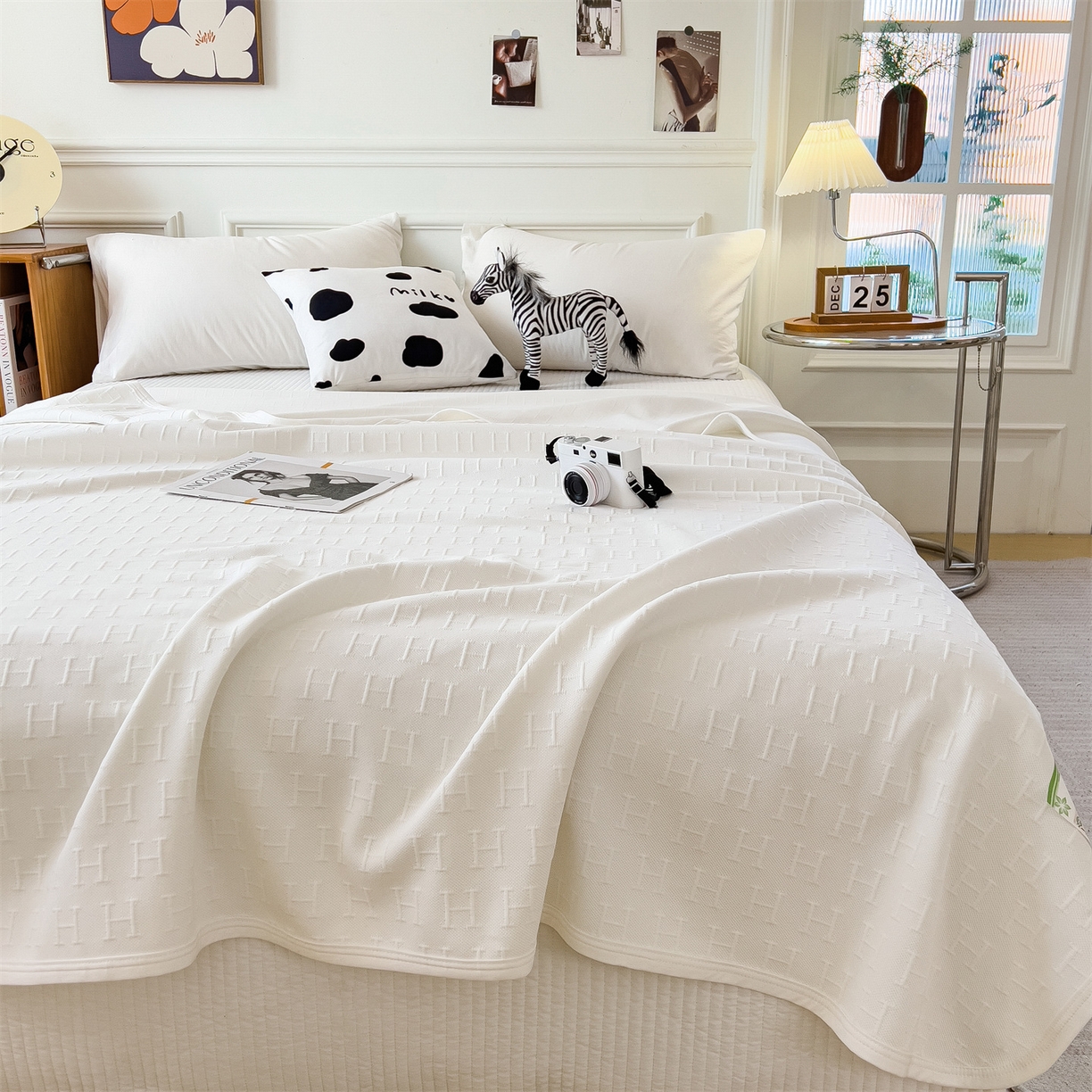 91家纺网 家纺一手货源 找家纺 云恋家纺 2026新款空气提花全棉盖毯夏被毯子 格调-雅白