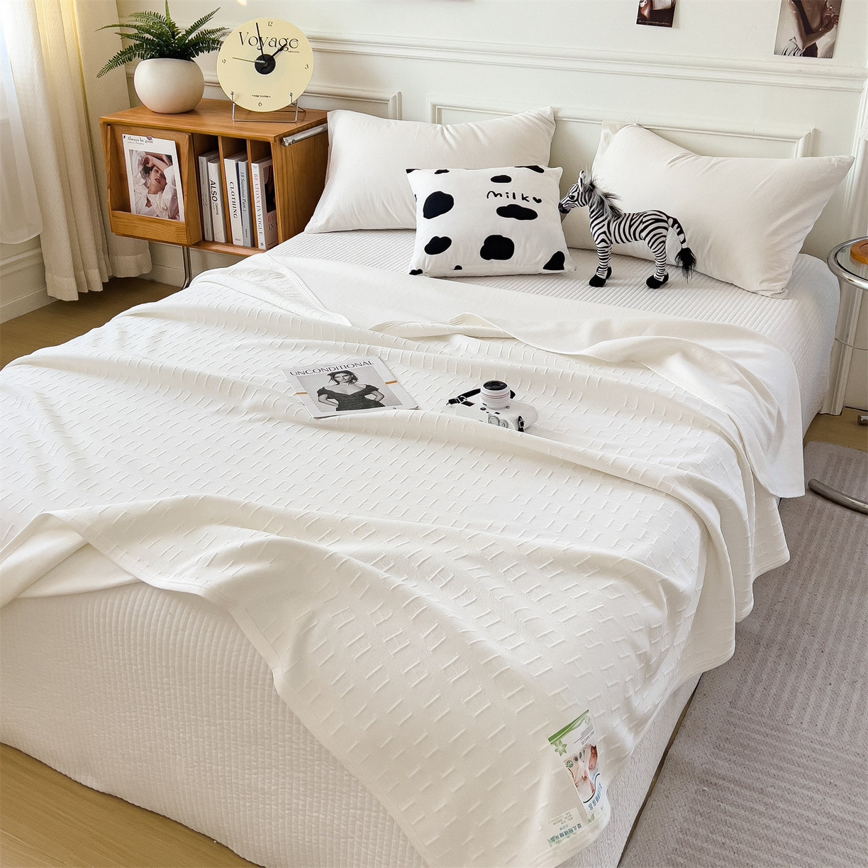 91家纺网 家纺一手货源 找家纺 云恋家纺 2026新款空气提花全棉盖毯夏被毯子 格调-雅白