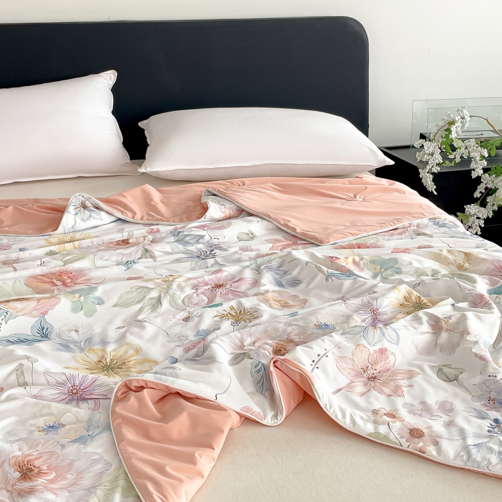 91家纺网 家纺一手货源 找家纺 名兮家居 2026新款印花款锦氨凉感丝夏被空调被夏凉被 玫瑰庄园