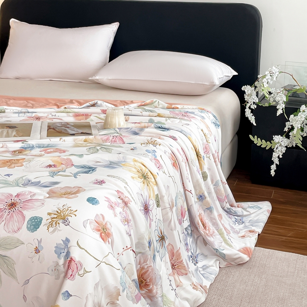 91家纺网 家纺一手货源 找家纺 名兮家居 2026新款印花款锦氨凉感丝夏被空调被夏凉被 玫瑰庄园