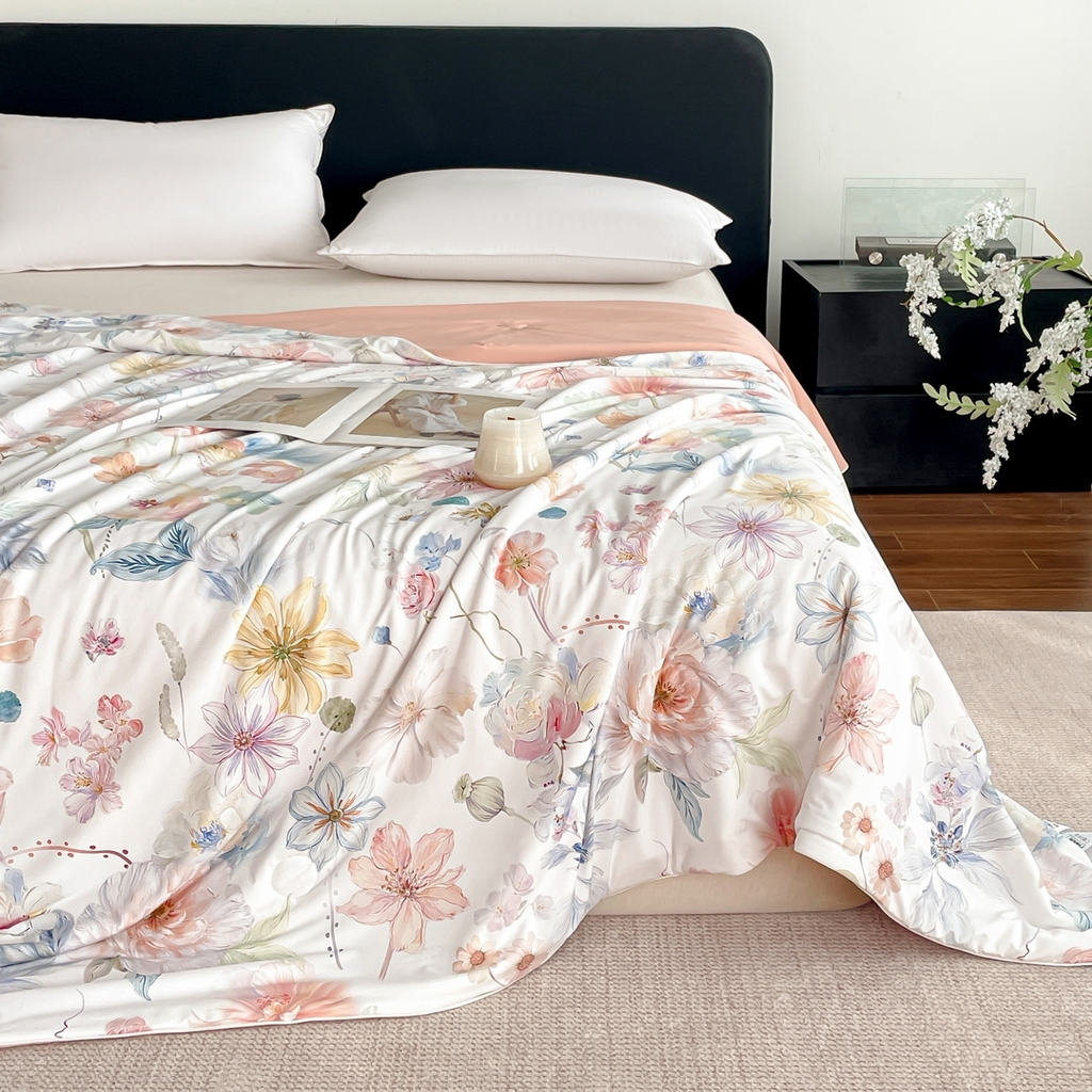 91家纺网 家纺一手货源 找家纺 名兮家居 2026新款印花款锦氨凉感丝夏被空调被夏凉被 玫瑰庄园